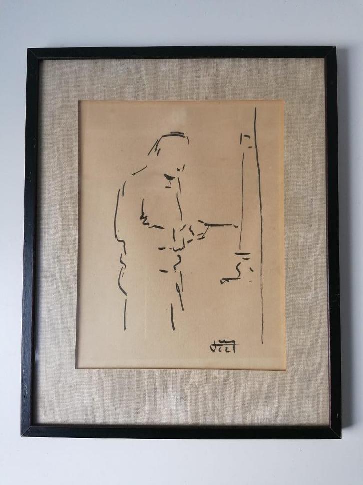 Abstracte inkttekening – Gesigneerd en gedateerd, Antiek en Kunst, Kunst | Tekeningen en Foto's, Ophalen