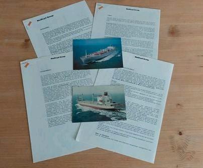 Nedlloyd 2x ansichtkaart en documentatie jaren 80, Verzamelen, Scheepvaart, Zo goed als nieuw, Overige typen, Ophalen of Verzenden
