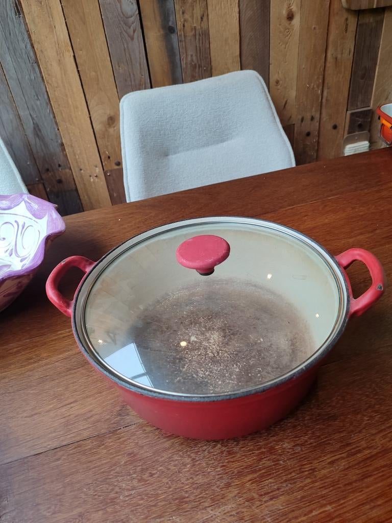 Rode gietijzeren pan - 29 cm - Gebruikte staat, Ophalen, Gebruikt, Gietijzer, Keramische plaat