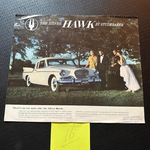 STUDEBAKER Hawk - 1959 (#16) brochure folder, Boeken, Auto's | Folders en Tijdschriften, Gelezen, Overige merken, Verzenden