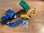Bruder kraan trekker new holland met ploeg en kar, Ophalen, Zo goed als nieuw