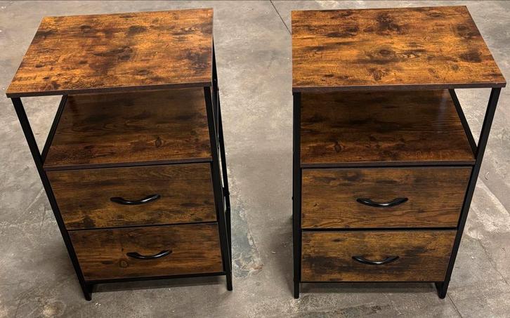 Twee Nachtkastje met 2 lades - Industrieel - Nieuw, Huis en Inrichting, Kasten | Ladekasten, Nieuw, Minder dan 100 cm, Minder dan 50 cm