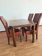 EETTAFEL compleet met STOELEN FEUTEUILTJE SALONTAFEL, Ophalen, Gebruikt, 100 tot 150 cm, Eikenhout