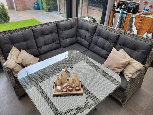 Luxe tuinset grijs met antraciet grijze kussens., Tuin en Terras, Tuinsets en Loungesets, Zo goed als nieuw, Loungeset, 6 zitplaatsen