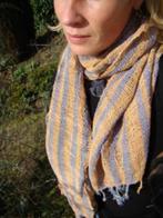 Nieuwe handgemaakte katoenen sjaal blauw/geel gestreept, Ophalen of Verzenden, Nieuw, Maat 46/48 (XL) of groter, Sjaal