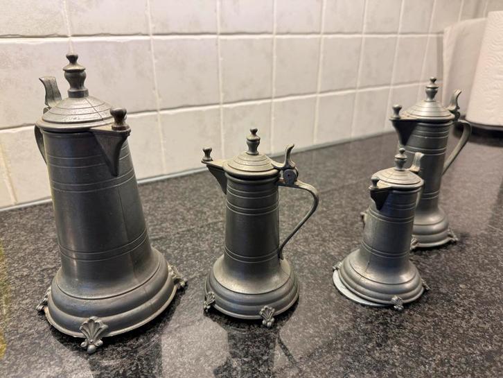 Tinnen Kannetjes met Keurmerk - Set van 4, Antiek en Kunst, Antiek | Tin, Ophalen of Verzenden