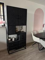 Zwarte Mango Houten Kast met Visgraat Motief - 200x90x45 cm, Huis en Inrichting, Kasten | Overige, Ophalen, Zo goed als nieuw