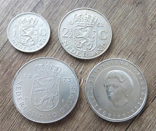 Zilveren gulden, rijksdaalder, 10 gulden en 50 gulden., Postzegels en Munten, Munten | Nederland, Setje, Overige waardes, Koningin Juliana