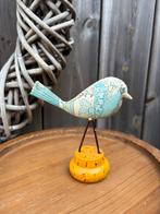 Vogeltje van metaal op houten voetje, Ophalen of Verzenden, Gebruikt