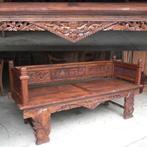 Unieke bank met mooi houtsnijwerk ST23 Bali Ibiza teakhout, Ophalen of Verzenden