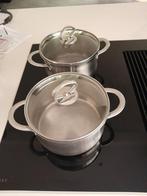 2 x  BK pannen 16 cm  RVS met glazen deksel., Ophalen of Verzenden, Gebruikt, Rvs