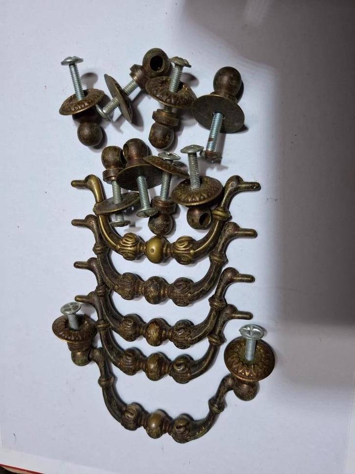 5 Oude Messing Lade Handgrepen - Antiek Vintage, Huis en Inrichting, Woonaccessoires | Kapstokken, Gebruikt, Wandkapstok, Minder dan 100 cm