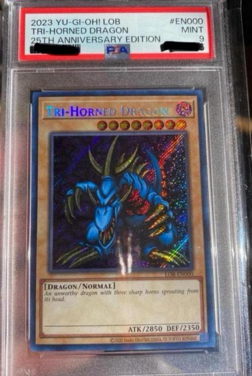 Yu-Gi-Oh! Tri Horned Dragon LOB PSA 9 Mint !, Hobby en Vrije tijd, Verzamelkaartspellen | Yu-gi-Oh!, Nieuw, Losse kaart, Foil
