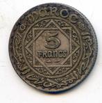 Marokko 5 Francs 1933, Ophalen of Verzenden, Overige landen, Zilver