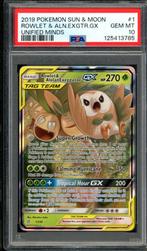 Rowlet & Alolan Exeggutor GX PSA 10 1/236 Unified Minds, Ophalen of Verzenden, Zo goed als nieuw, Losse kaart