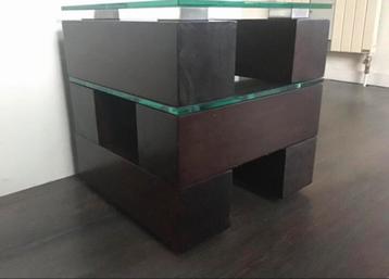 Massief Houten Bijzettafel * design Kubistisch Brutalist beschikbaar voor biedingen