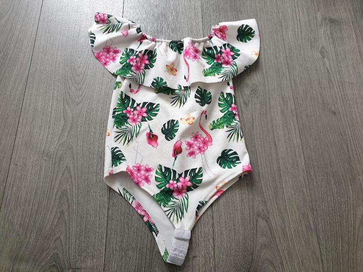 Witte body met flamingo print maat 116 ~ SJ2120, Kinderen en Baby's, Kinderkleding | Maat 116, Zo goed als nieuw, Meisje, Shirt of Longsleeve