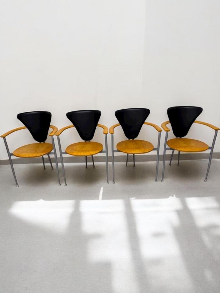 4 Arrben dining chairs, Huis en Inrichting, Stoelen, Zo goed als nieuw, Vier, Hout, Leer, Bruin, Ophalen of Verzenden