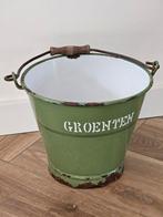 Groene emaille emmer 'Groenten', Antiek en Kunst, Antiek | Emaille, Ophalen