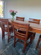 6 teak houten stoelen en passende tafel, Huis en Inrichting, Tafels | Eettafels, Ophalen, Gebruikt, 50 tot 100 cm, Vijf personen of meer