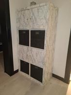 Woonkamer set Kallax (IKEA) rieten mandjes + gewraped marmer, Ophalen, 100 tot 150 cm, Overige materialen, 3 stuks Kallax (IKEA) +rieten mandjes in gewraped marmer look.