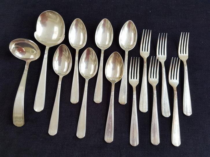 George Nilsson bestek, .90 verzilverd, lepels, vorken etc, Antiek en Kunst, Antiek | Bestek, Ophalen of Verzenden