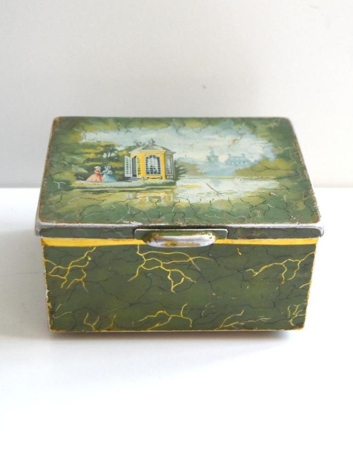 Decoratief Oud Douwe Egberts thee blikje in goede staat, Verzamelen, Blikken, Gebruikt, Thee, Douwe Egberts, Ophalen of Verzenden