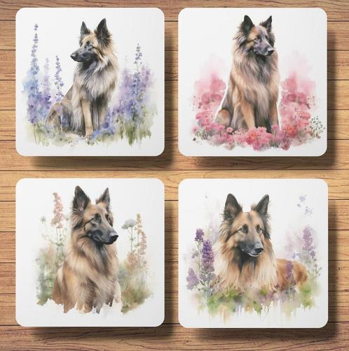 Tervuerense Herder Aquarel onderzetters met houder, Huis en Inrichting, Woonaccessoires | Onderzetters, Nieuw, Glas of Kopje, Ophalen of Verzenden