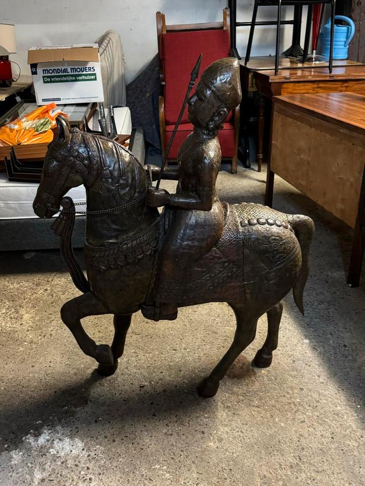 Bronzen beeld van man te paard - Indiase stijl (1.10 hoog), Antiek en Kunst, Kunst | Beelden en Houtsnijwerken, Ophalen