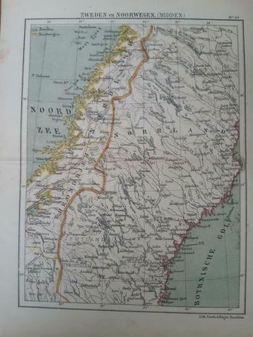 15 / Litho van J. Kuyper uit 1880 Midden Zweden en Noorwegen beschikbaar voor biedingen