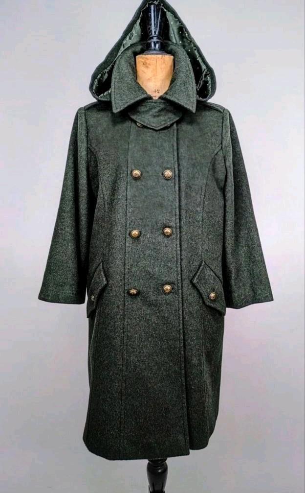 wollen jas met capuchon, Kleding | Dames, Jassen | Winter, Zo goed als nieuw, Maat 38/40 (M), Groen, Ophalen of Verzenden