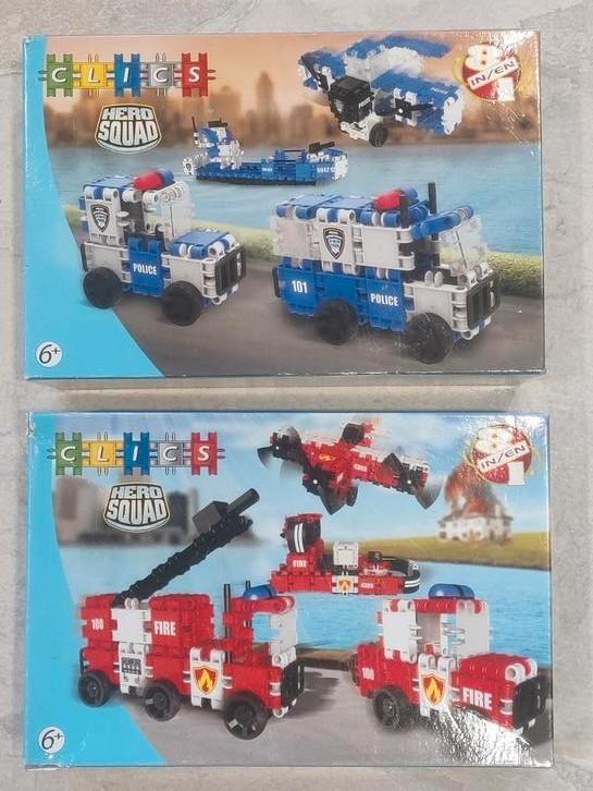 Clicks Hero Squad Brandweer & Politie 8-in-1, Kinderen en Baby's, Speelgoed | Bouwstenen, Zo goed als nieuw, Ophalen of Verzenden