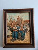 Spakenburgs tafereel, schilderij van G Huygen, visafslag, Antiek en Kunst, Kunst | Schilderijen | Klassiek, Ophalen of Verzenden