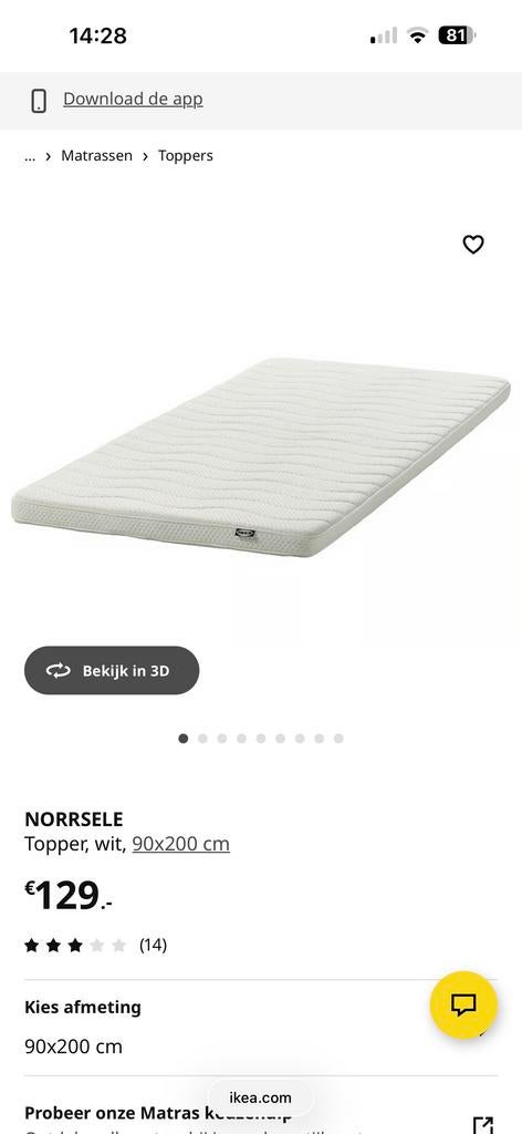 NORRSELE Topper Matras 90x200 cm - Zo Goed Als Nieuw, Ophalen, 90 cm, Eenpersoons, Zo goed als nieuw