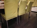 6 Lime groene leren stoelen, Ophalen, Gebruikt, Overige kleuren, Leer