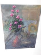 Ingelijst kunstwerk "rode rozen in vaas" ( Cor Jacobi ), Ophalen of Verzenden