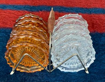 Vintage Glazen Onderzetters met Opbergrek beschikbaar voor biedingen