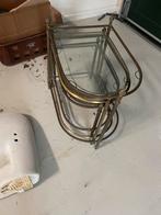 Vintage Messing Bijzettafel met Glas, Huis en Inrichting, Tafels | Bijzettafels, Minder dan 55 cm, Gebruikt, Glas, Ovaal