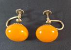 Zilveren schroefoorbellen met butterscotch bakeliet, Sieraden, Tassen en Uiterlijk, Antieke sieraden, Verzenden, Zilver, Oorbellen