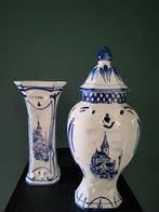 Set Delfts Blauw vazen – handbeschilderd – 2 stuks, kerk, Gebruikt, Blauw, Aardewerk of Porselein, Ophalen of Verzenden