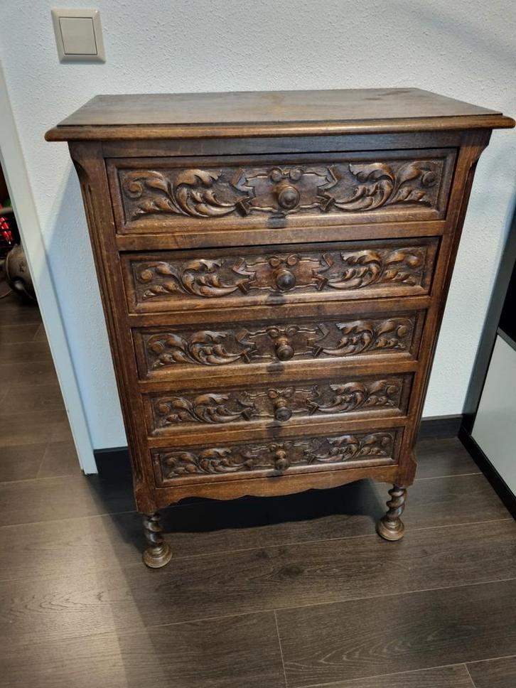 Antiek (vintage) houten commode met 5 lades, Antiek en Kunst, Antiek | Meubels | Kasten, Ophalen