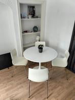 4 stuks witte eetkamerstoelen met chroom onderstel, Huis en Inrichting, Stoelen, Ophalen, Kunststof, Gebruikt, Wit