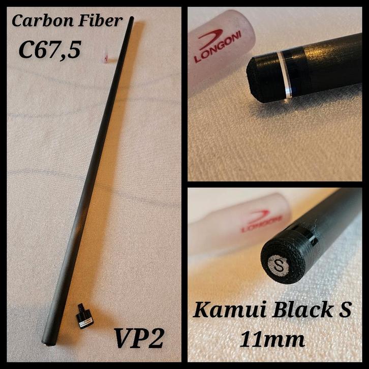 1x Carbon C67,5 Kamui Black S -11mm top voor Longoni VP2, Sport en Fitness, Biljarten en Poolen, Nieuw, Keu of Ballen, Ophalen of Verzenden