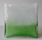 Henry Dean glas mondgeblazen vaas rechthoekig wit groen, Ophalen of Verzenden, Zo goed als nieuw, Glas, Minder dan 50 cm
