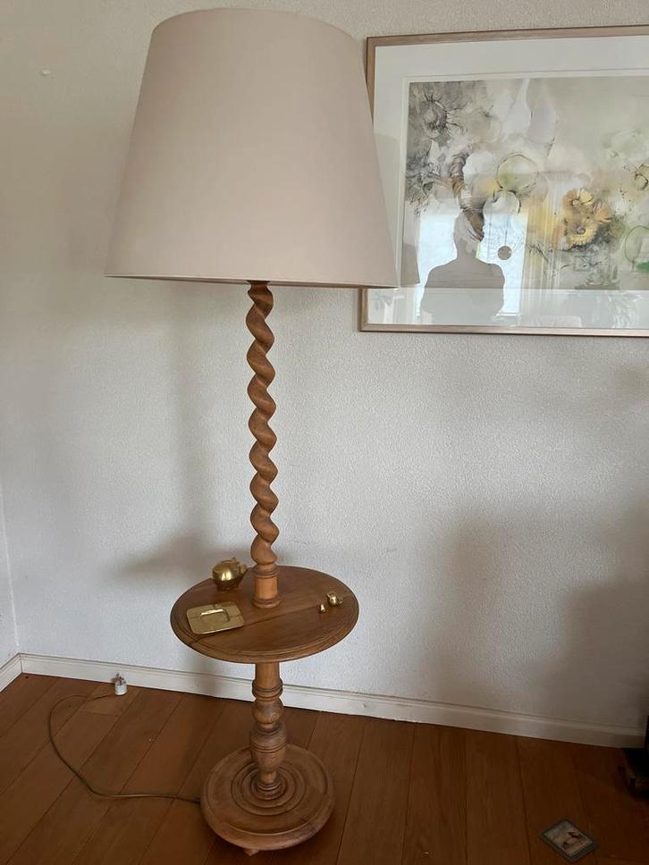 Eikenhouten Stalamp met Tafel, Huis en Inrichting, Lampen | Vloerlampen, Gebruikt, 150 tot 200 cm, Hout, Ophalen