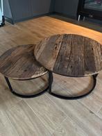 Set houten salontafel rond, Huis en Inrichting, Tafels | Salontafels, Ophalen, 50 tot 100 cm, Rond, Zo goed als nieuw