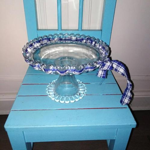 Bonbon schaaltjes verweven met groen en blauw lint van glas, Huis en Inrichting, Woonaccessoires | Schalen en Manden, Gebruikt