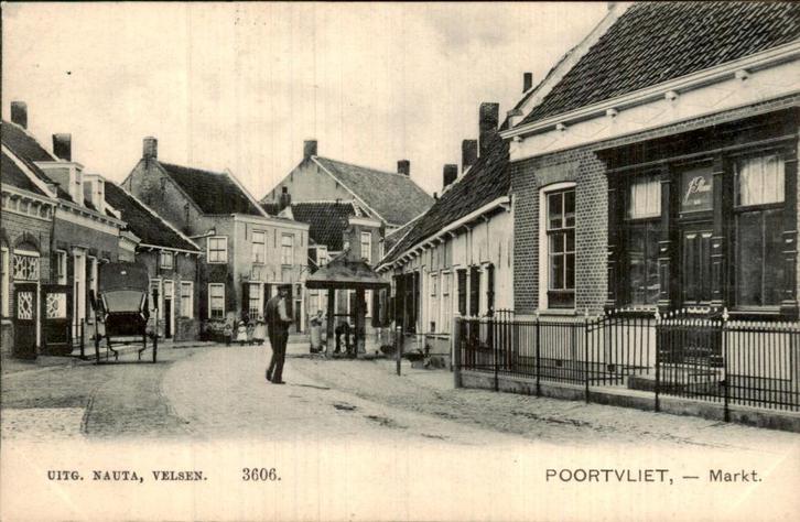 Poortvliet- Markt, Verzamelen, Ansichtkaarten | Nederland, Ongelopen, Zuid-Holland, Voor 1920, Ophalen of Verzenden