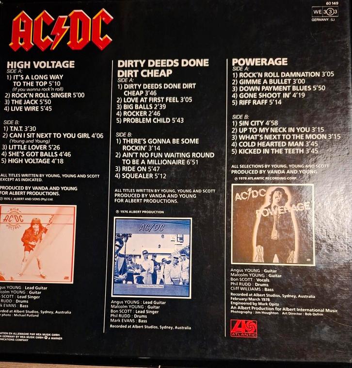 AC/DC - High Voltage, Dirty Deeds, Powerage - 3 Vinyl LP box, Cd's en Dvd's, Vinyl | Rock, Zo goed als nieuw, Poprock, Overige formaten