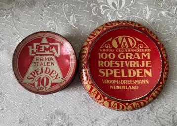 2 blikjes  speldenblikken V&D en Hema - 1930-1960  beschikbaar voor biedingen